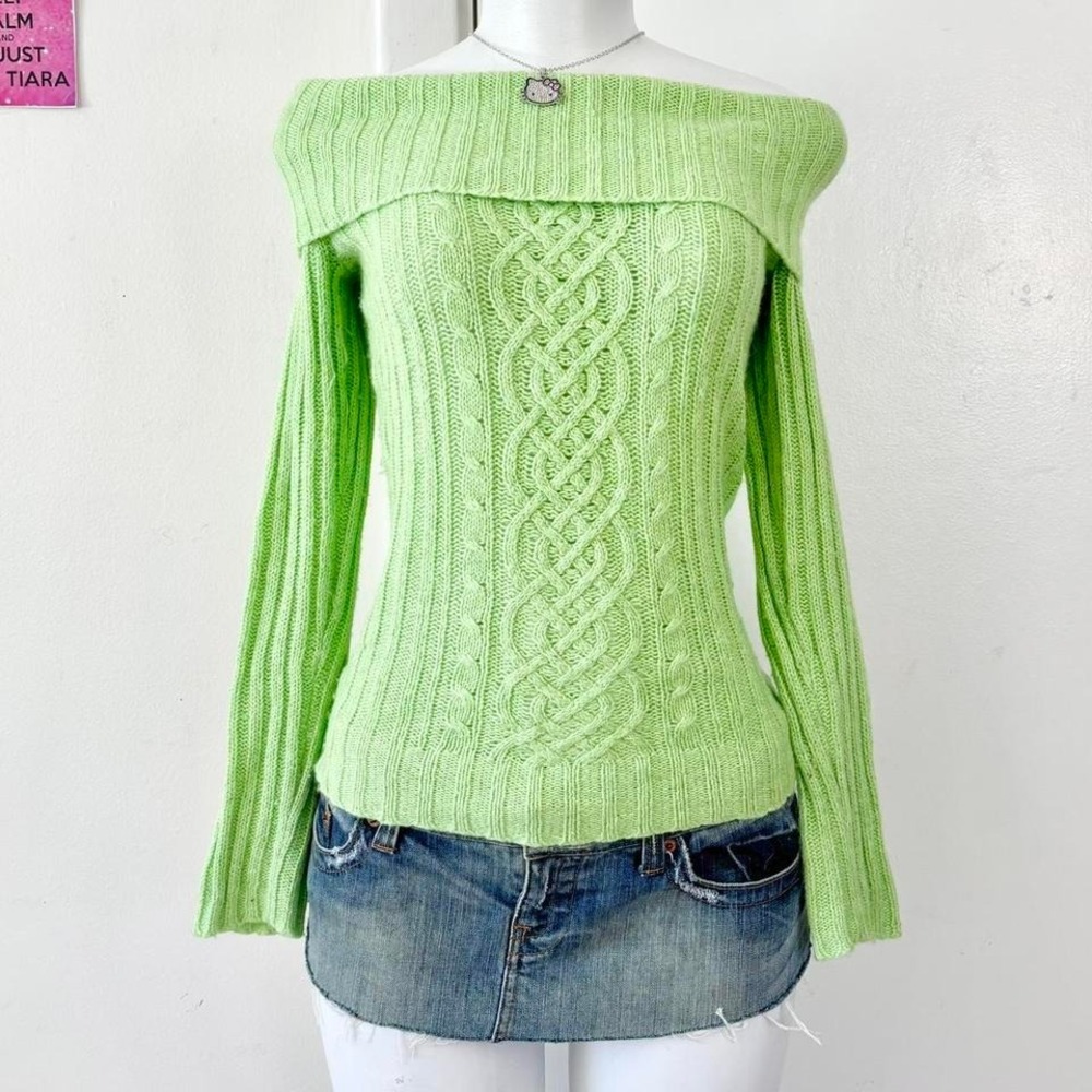 so real so right green cable knit off the shoulder sweater size s